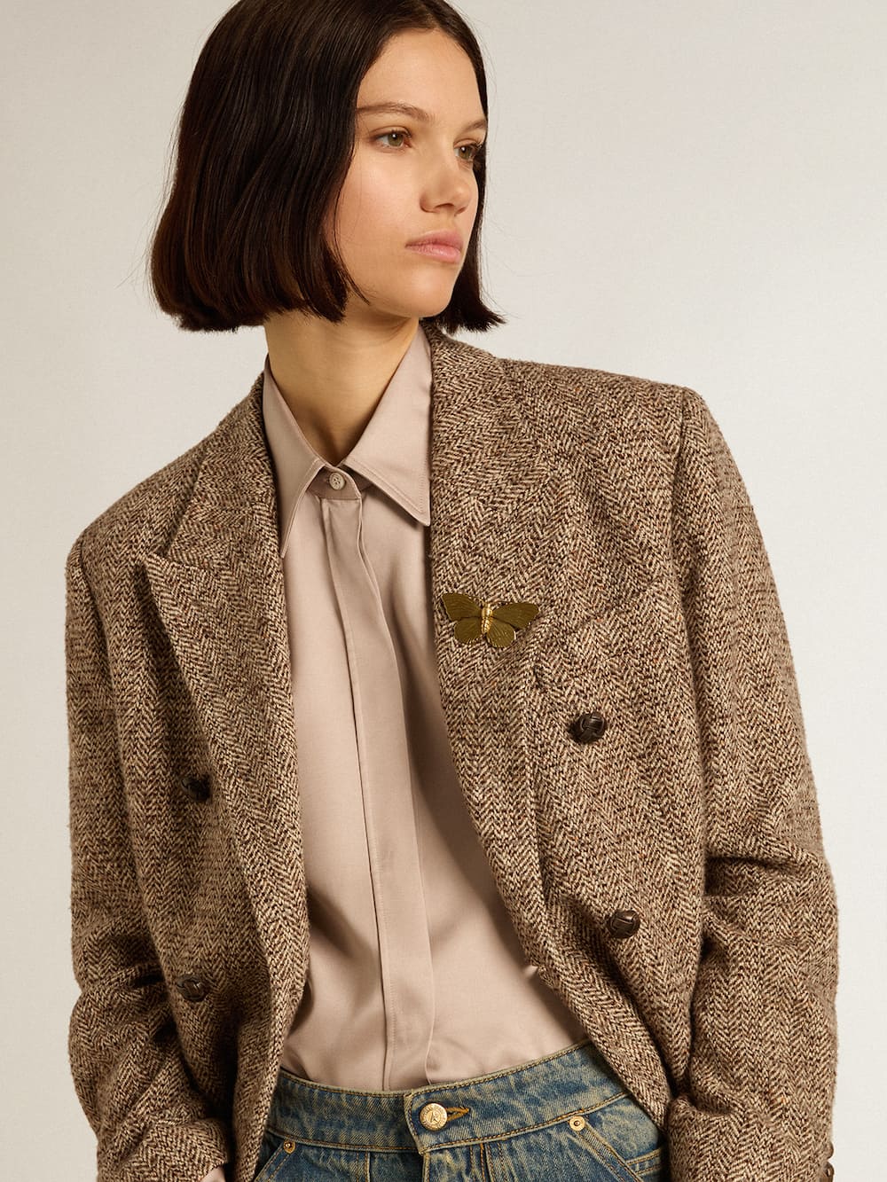 Golden Goose - Women’s brown double-breasted blazer with button fastening  in 