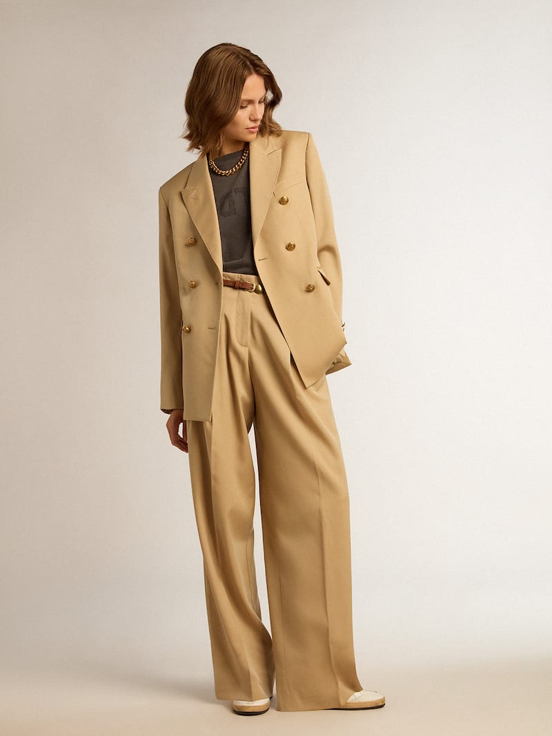 Golden Goose - Blazer doppiopetto donna color sabbia con bottoni araldici dorati in 