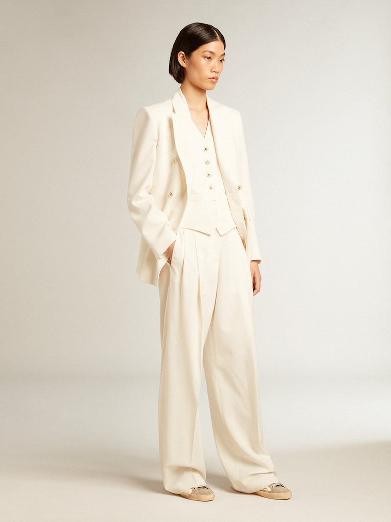 Golden Goose - Zweireihiger Damenblazer in Lived-in-White in 