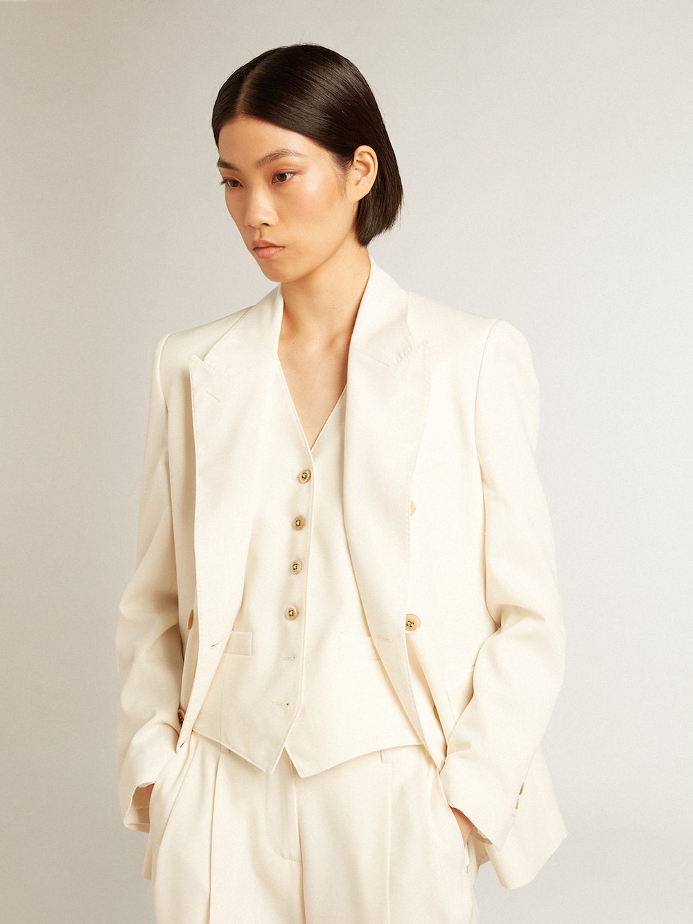 Golden Goose - Women’s aged white double-breasted blazer in 