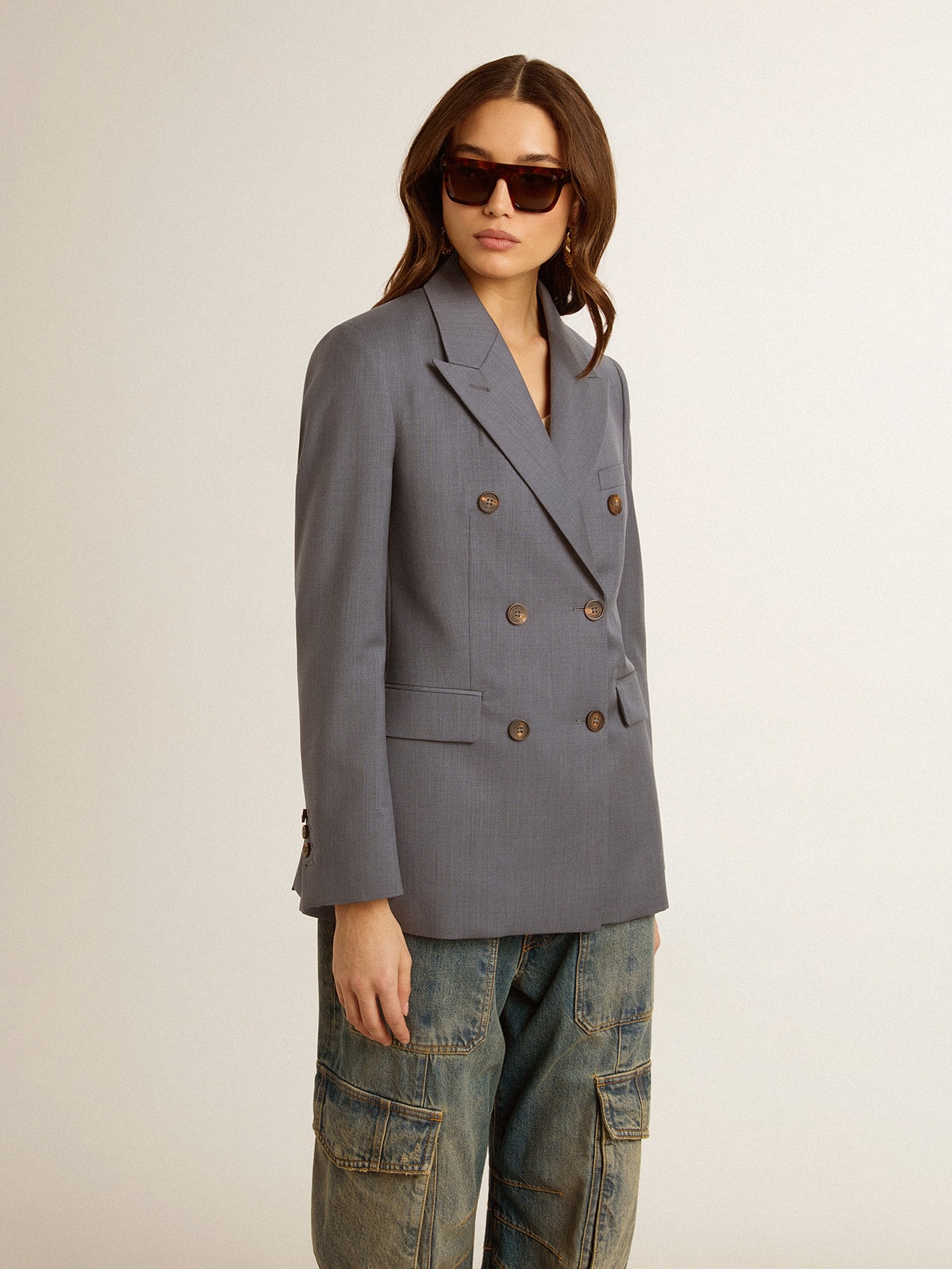 Golden Goose - Women's double-breasted blazer in baby blue in 