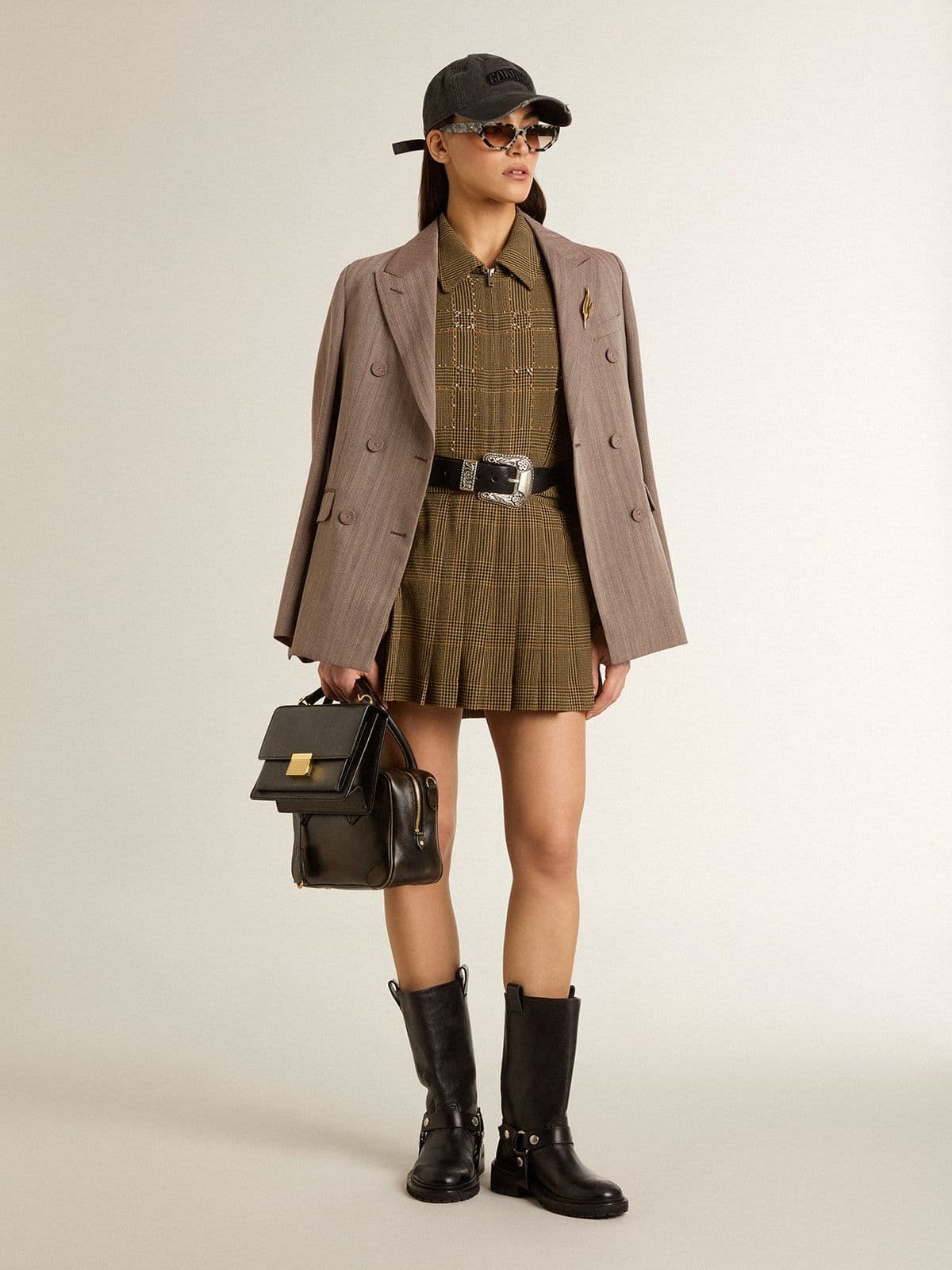 Golden Goose - Blazer doppiopetto da donna in misto lana chevron di colore beige in 