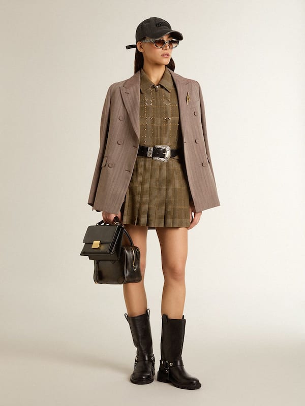 Golden Goose - Women's double-breasted blazer in beige chevron wool blend in 