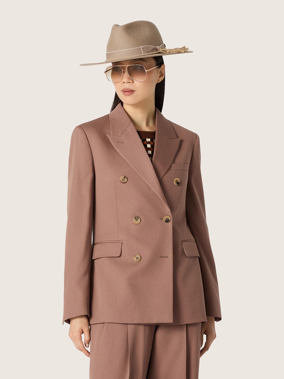 Golden Goose - Women's double-breasted blazer in powder-pink wool in 