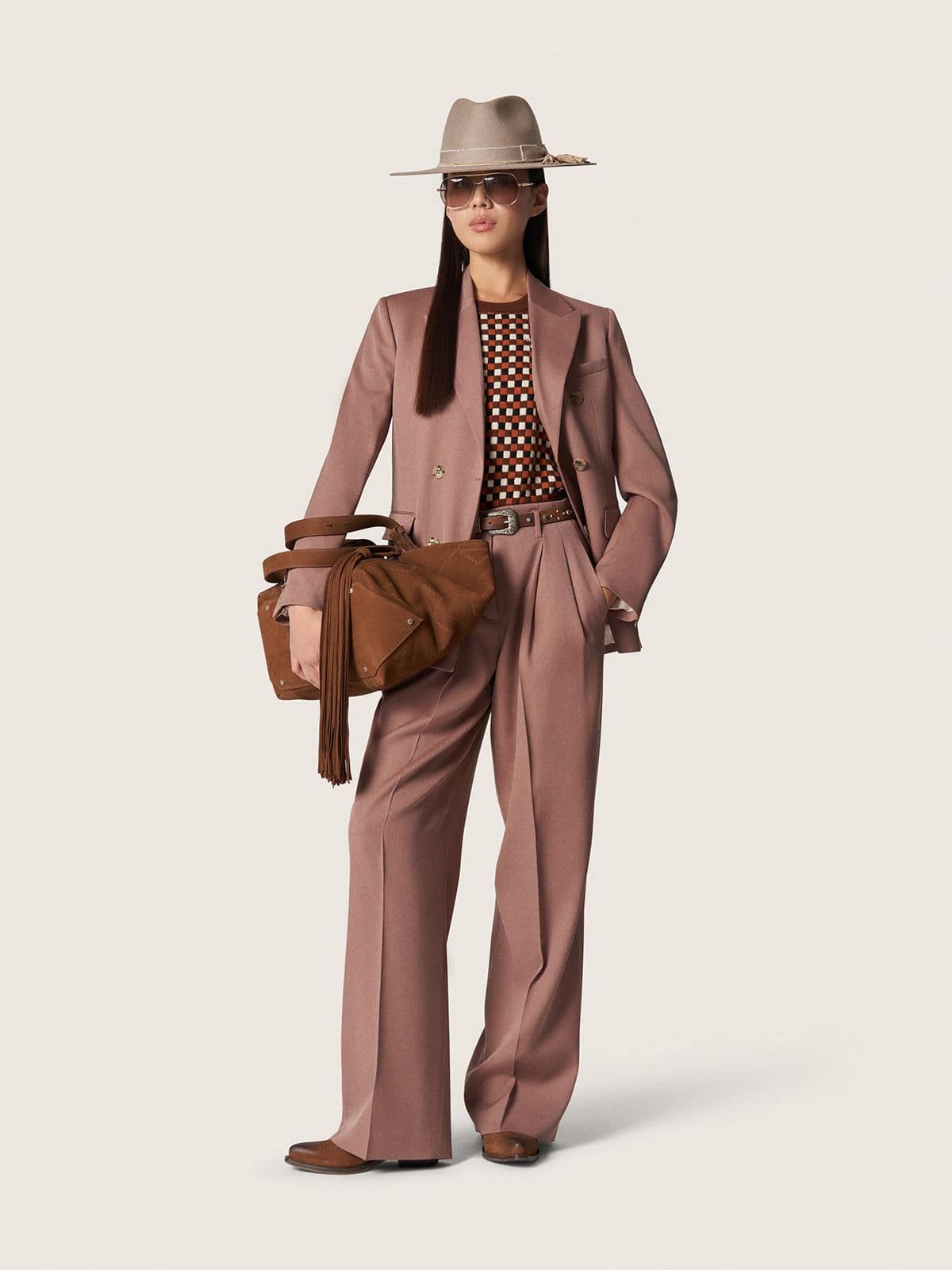 Golden Goose - Women's double-breasted blazer in powder-pink wool in 