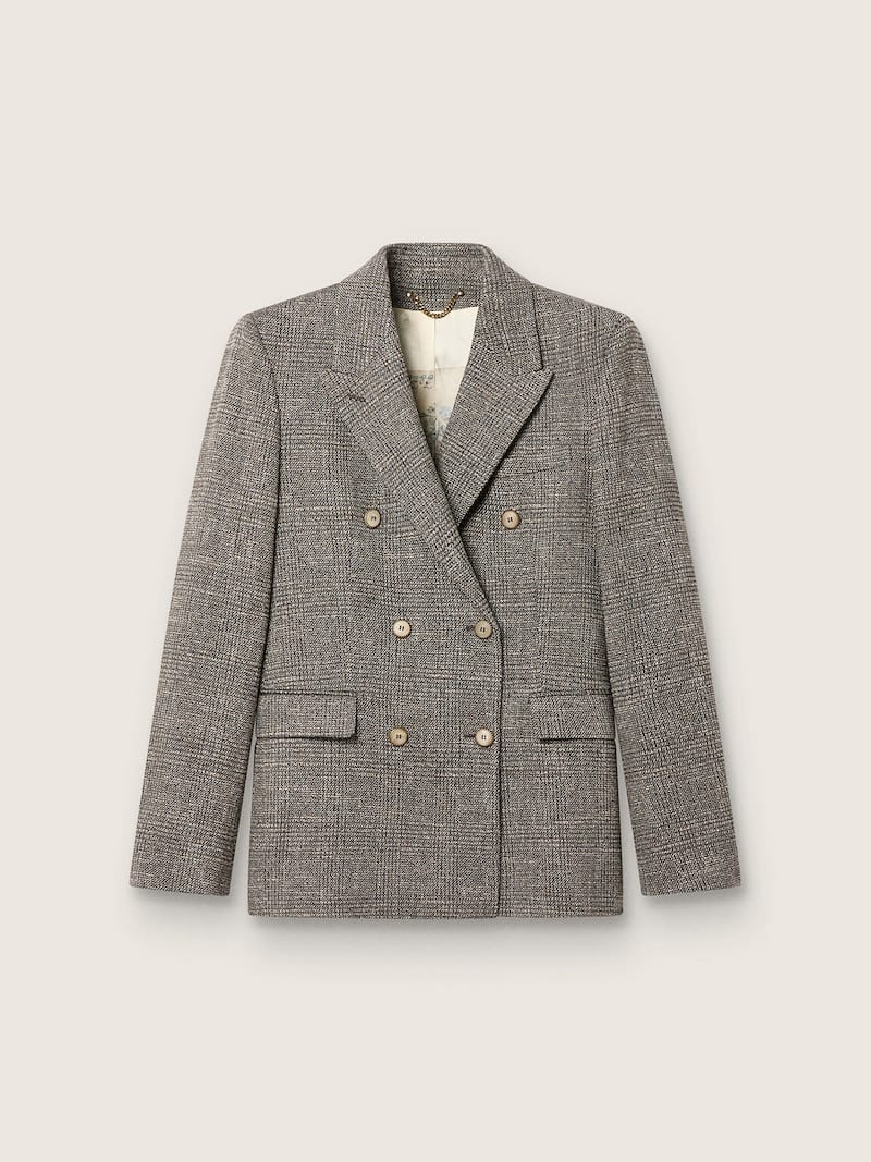 Golden Goose - Blazer crois&eacute; femme en pied-de-poule blanc et noir avec fermeture &agrave; boutons en nacre in 