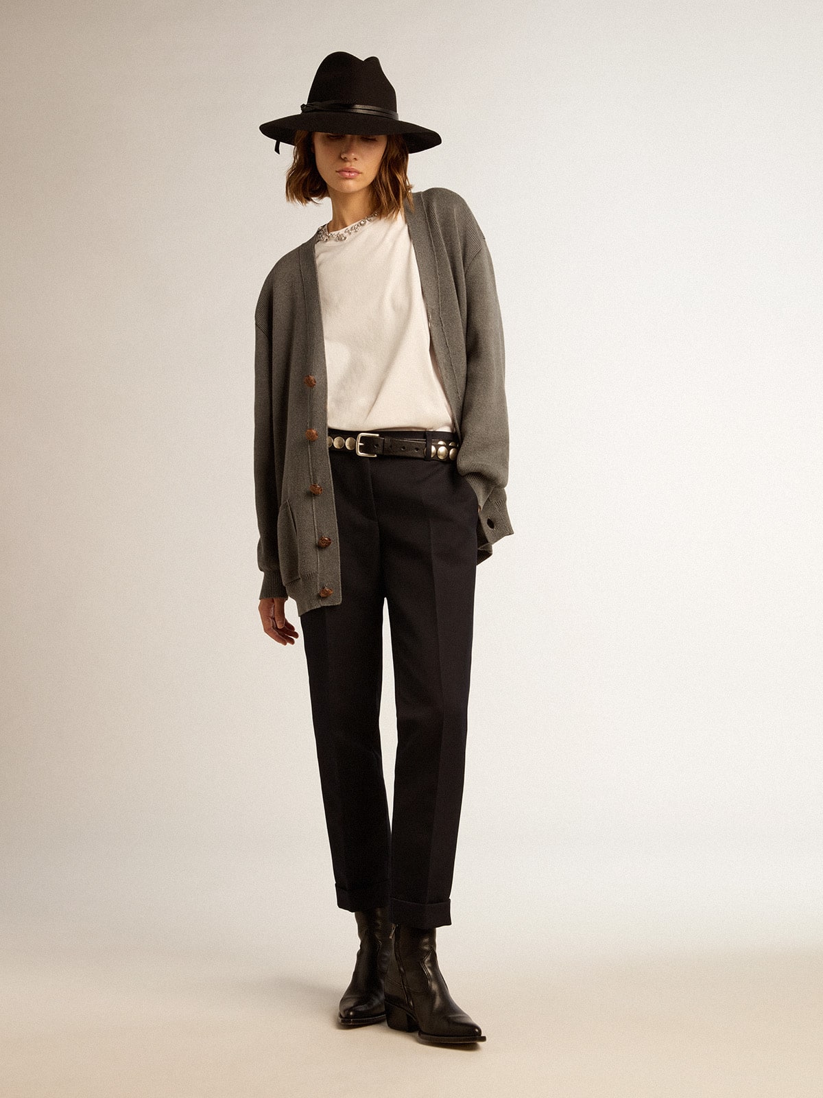 パンツ GOLDEN GOOSE Woman Pants Blue GWP00830P00062050486 Women's wool cigarette pants | Golden Goose