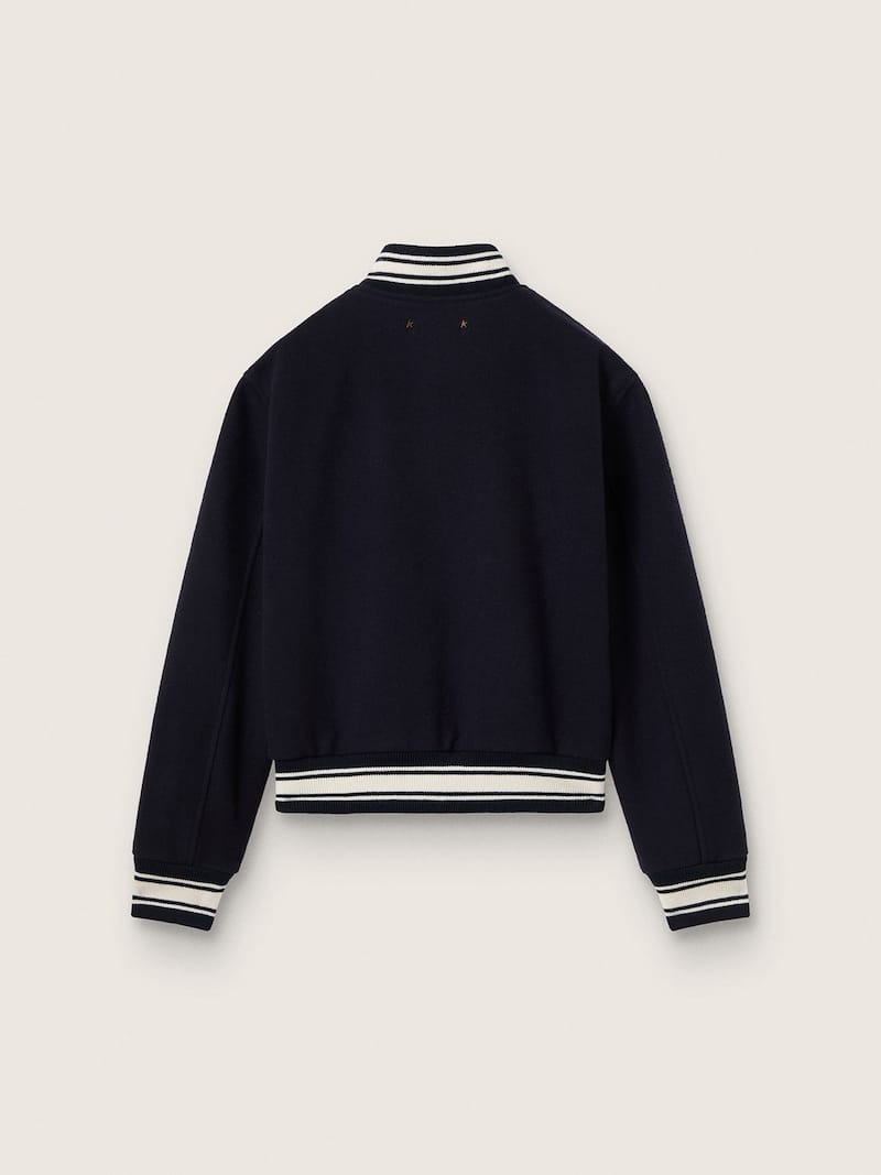 Golden Goose - Women's bomber jacket in dark blue wool with white details in 