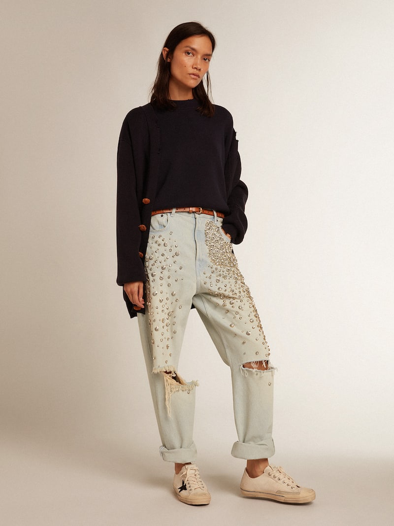 Golden Goose - Maglione girocollo da donna in cotone blu scuro in 