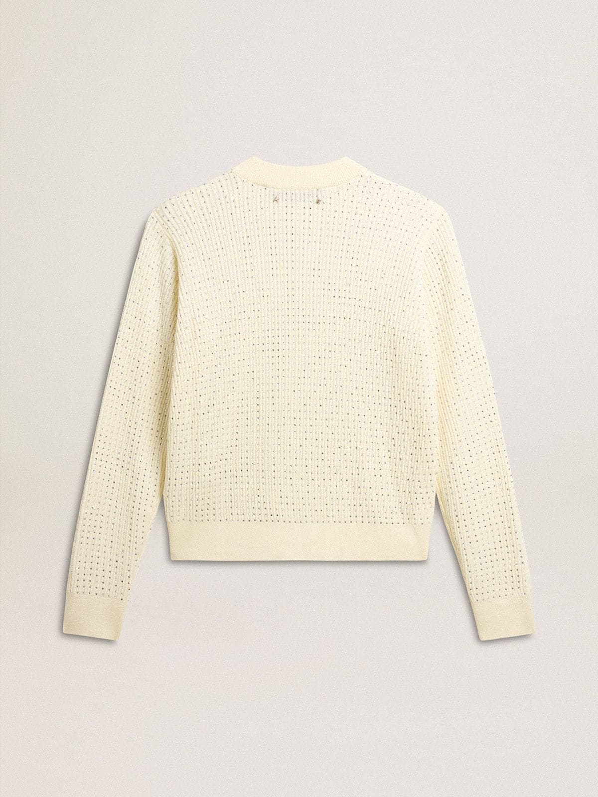 Golden Goose - Maglia girocollo da Donna in lana merino bianca con cristalli all-over in 
