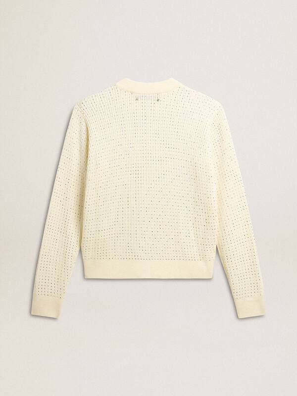 Golden Goose - Women's crew-neck sweater in white merino wool with all-over crystals in 