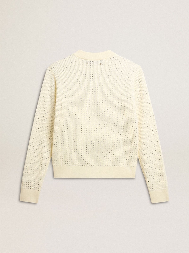 Golden Goose - Pullover mit Rundhalsausschnitt f&uuml;r Damen aus wei&szlig;er Merinowolle mit Allover-Kristallen in 