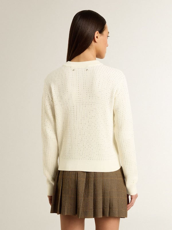 Golden Goose - Women's crew-neck sweater in white merino wool with all-over crystals in 