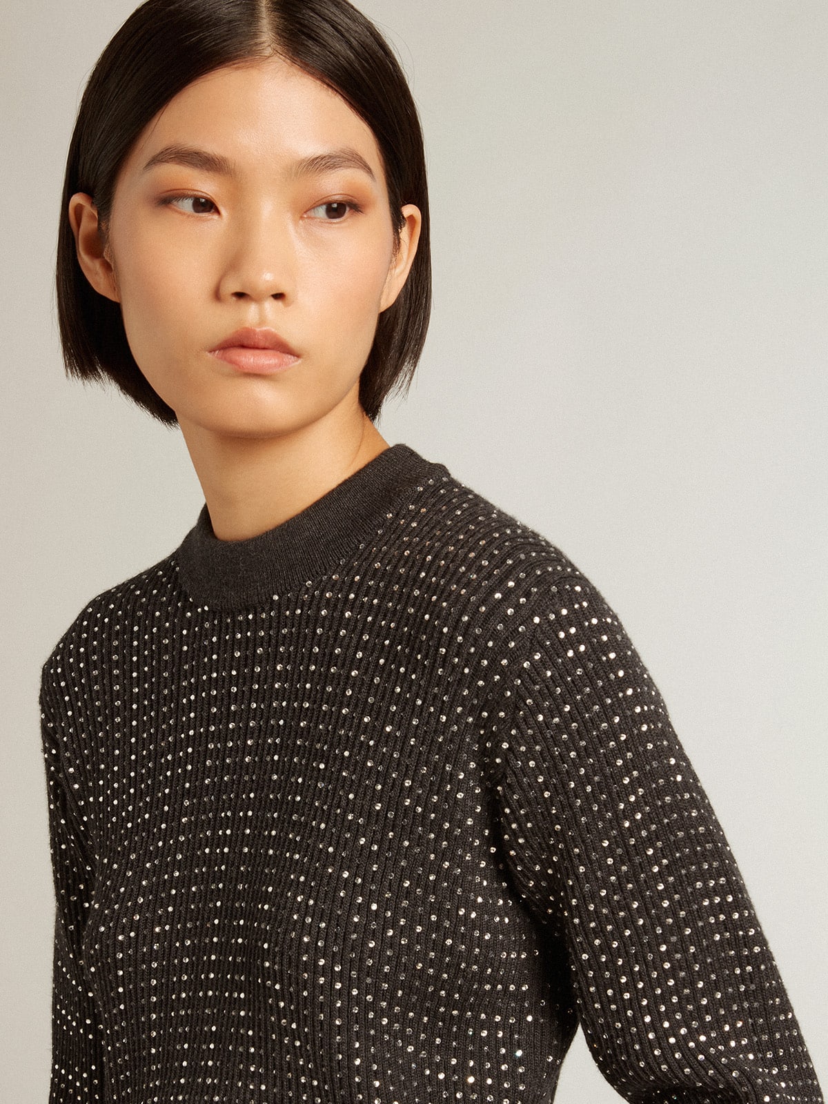 Golden Goose - Round-neck sweater in merino wool with all-over crystals in 