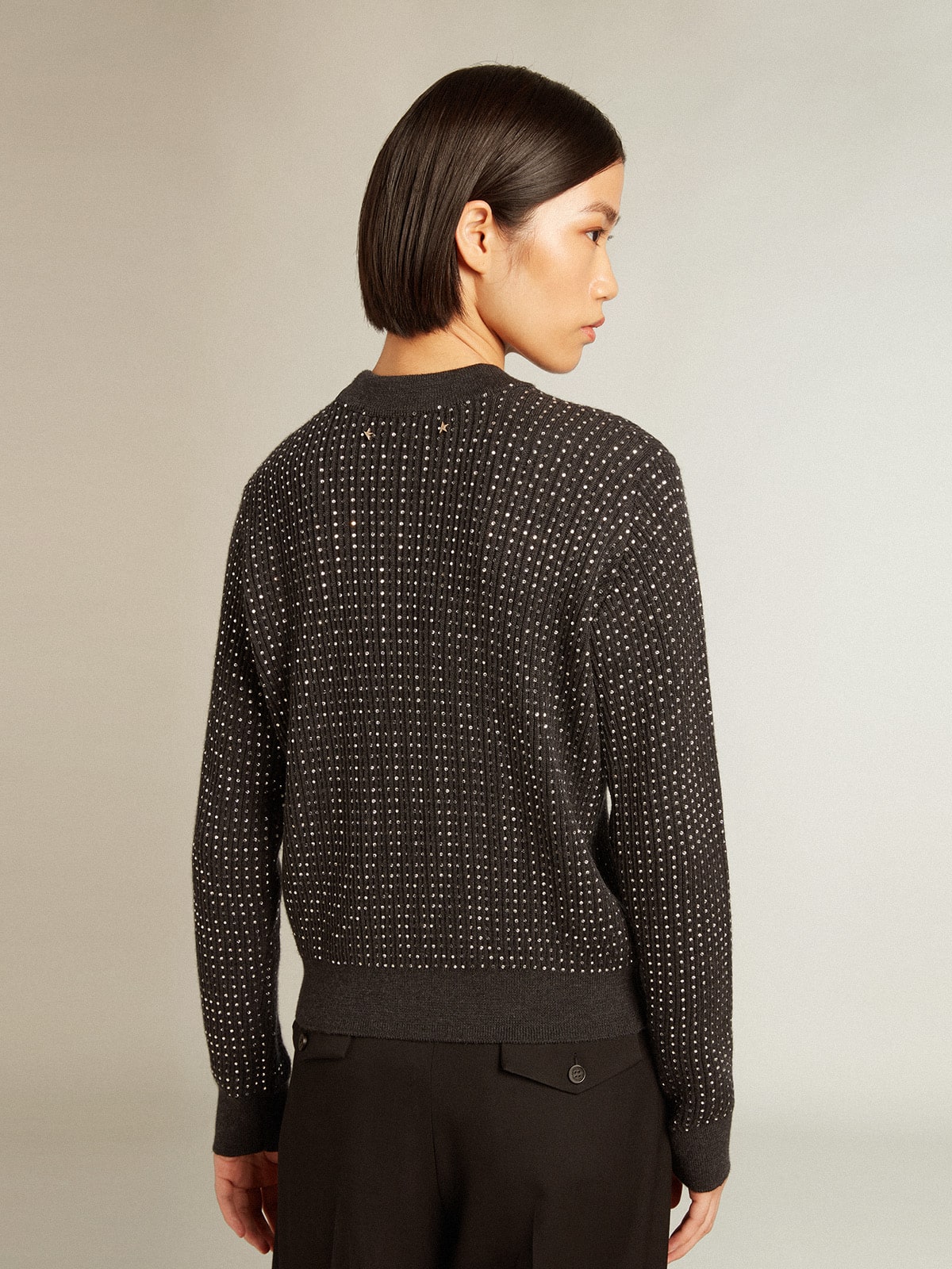 Golden Goose - Round-neck sweater in merino wool with all-over crystals in 