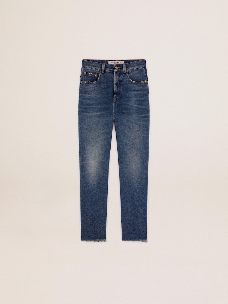 Jean cropped évasé femme avec délavage moyen