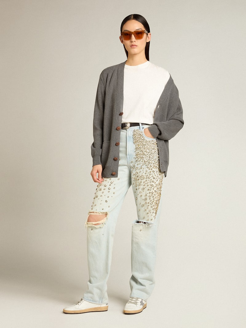 Golden Goose - Jeans bleached da donna con cristalli cabochon in 