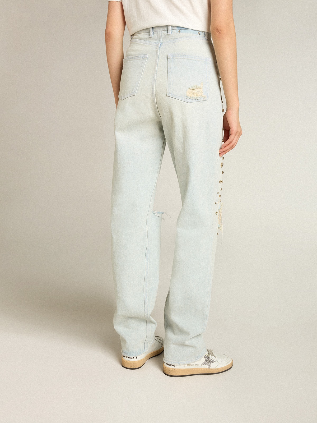 Women s bleached jeans with cabochon crystals Golden Goose