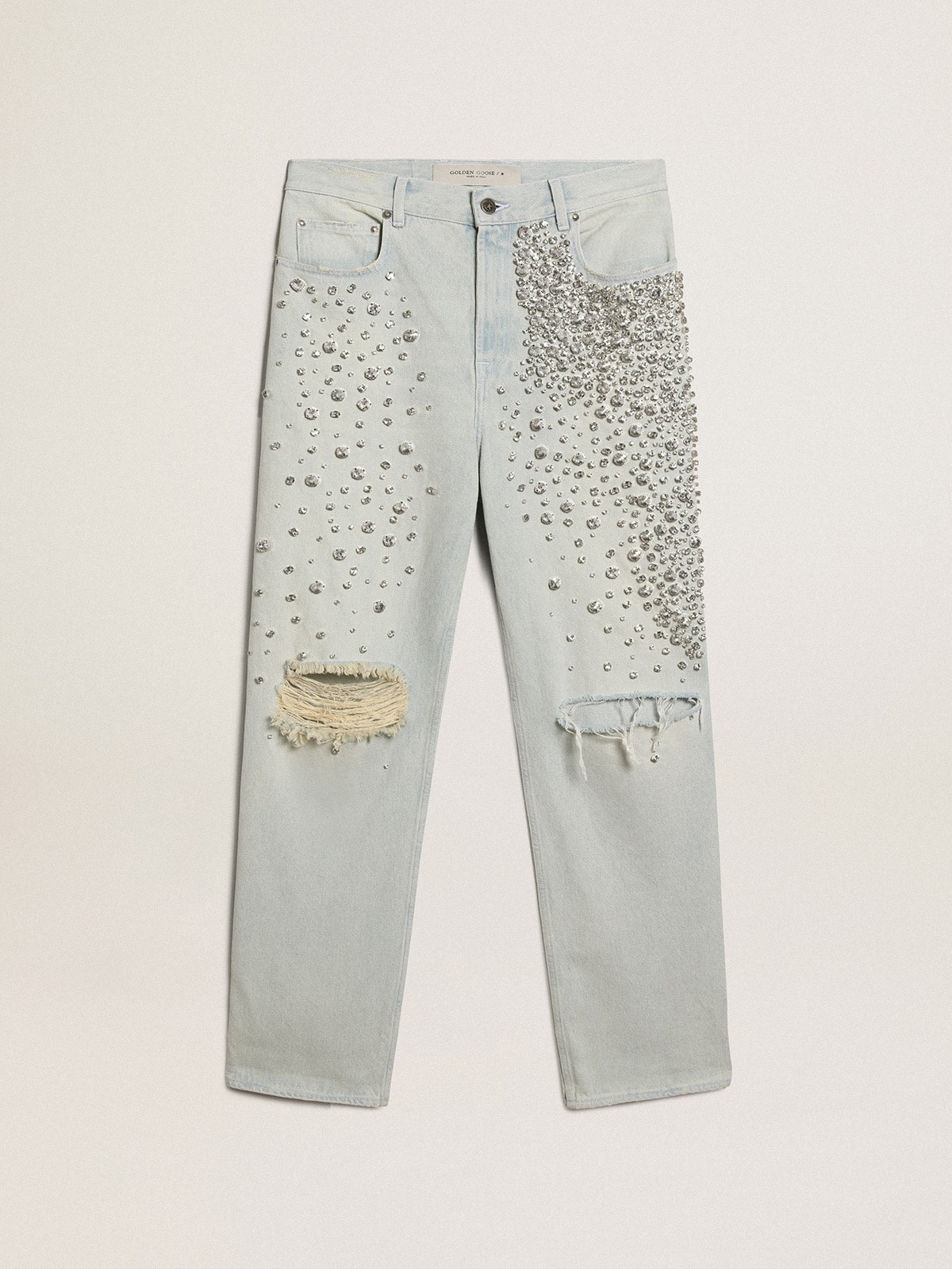 Women s bleached jeans with cabochon crystals Golden Goose