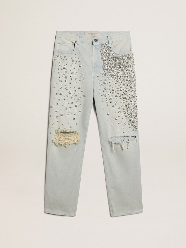 Golden Goose - Women's bleached jeans with cabochon crystals in 