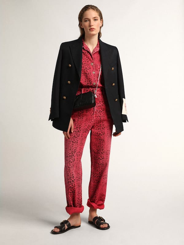 Golden Goose - Azalea-colored Journey Collection denim pants with black leopard print in 