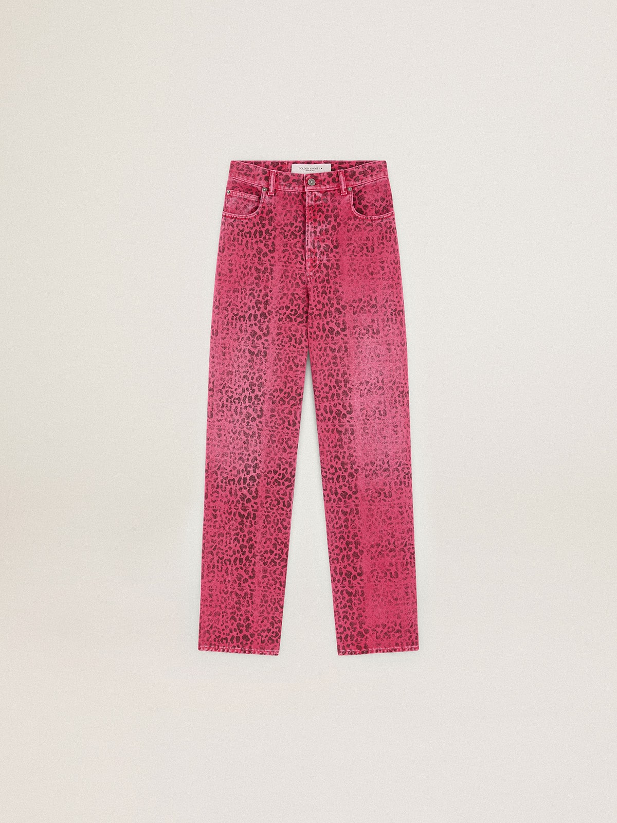 Golden Goose - Azalea-colored Journey Collection denim pants with black leopard print in 