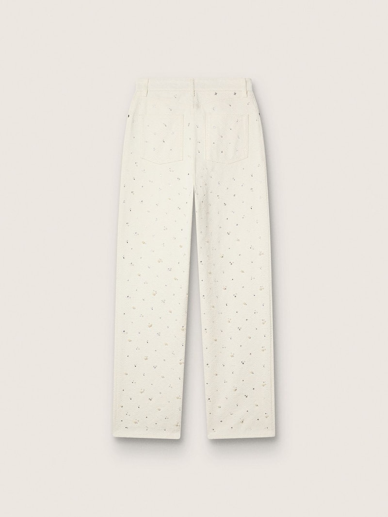 Golden Goose - Pantalon pour femme en denim blanc avec perles et cristaux brod&eacute;s in 
