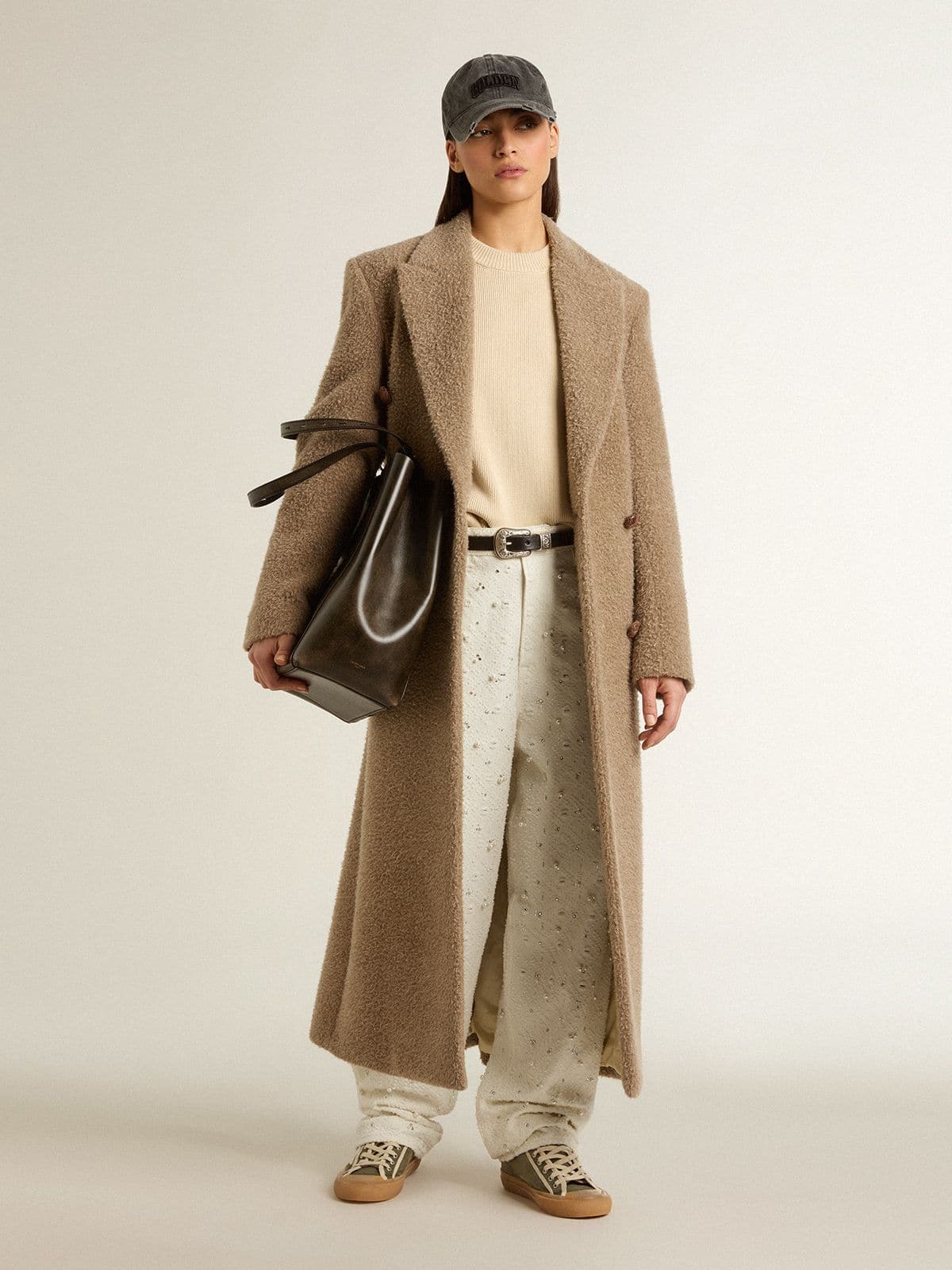 Golden Goose - Pantalones de mujer en denim blanco con bordado de perlas y cristales in 