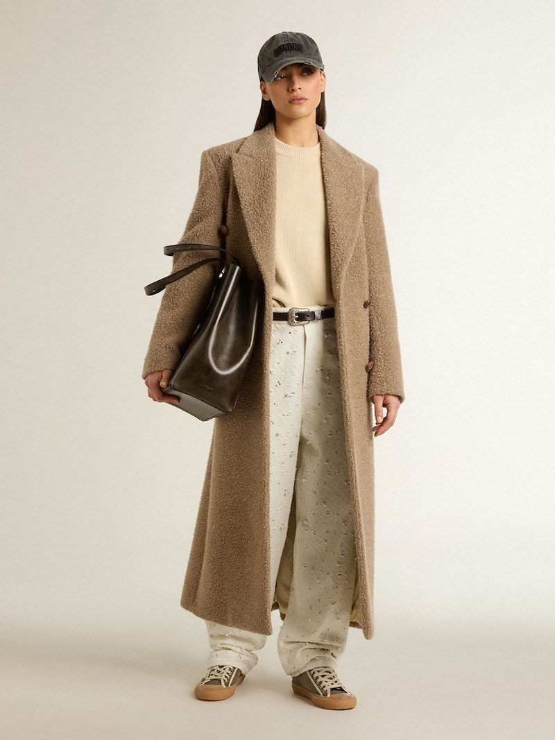 Golden Goose - Pantalon pour femme en denim blanc avec perles et cristaux brod&eacute;s in 