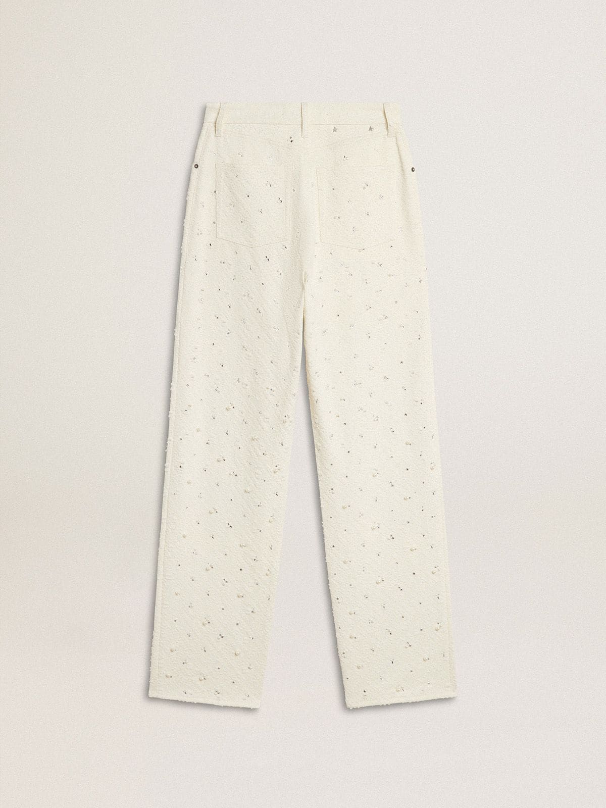 Golden Goose - Pantalones de mujer en denim blanco con bordado de perlas y cristales in 