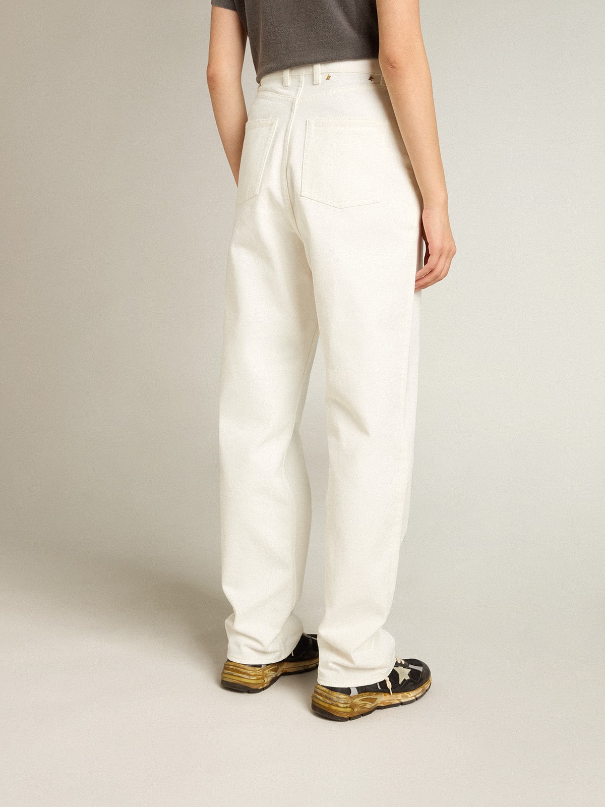 Women's optical white-colored cotton denim pants