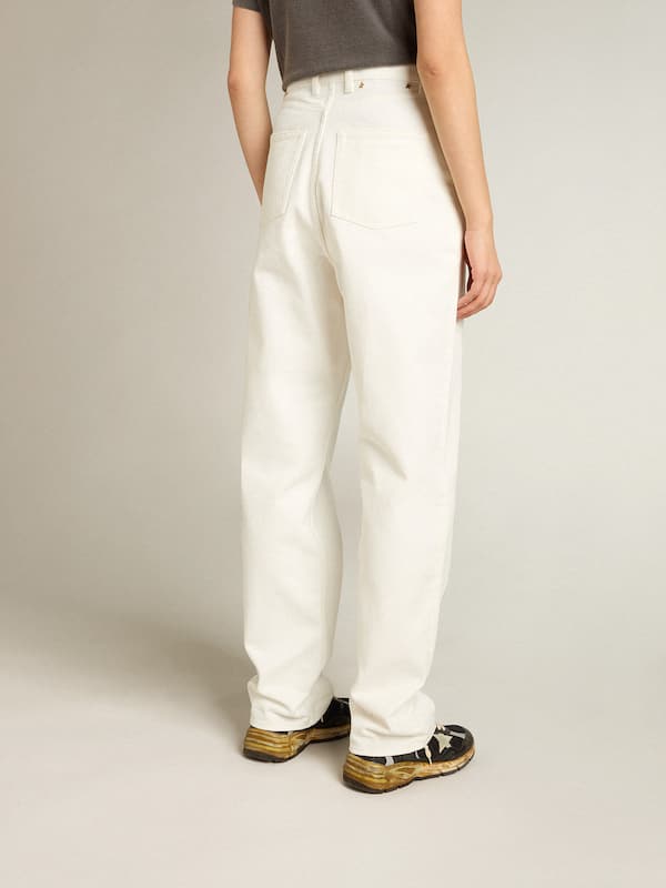 Golden Goose - Pantalón de mujer de algodón denim color blanco óptico in 