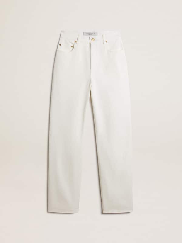 Golden Goose - Pantalone da donna in cotone denim color bianco ottico in 