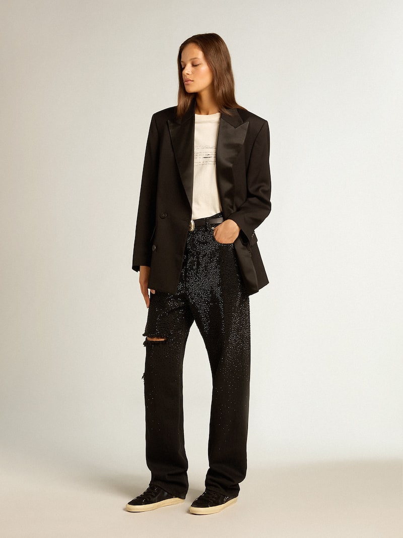 Golden Goose - Pantalone da donna in denim di cotone e cristalli applicati effetto degrad&eacute; in 