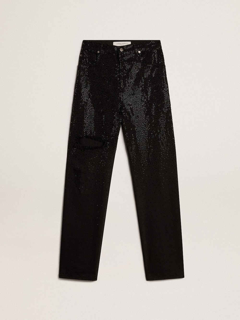 Golden Goose - Calça feminina de jeans de algodão e cristais aplicados com efeito degradê in 