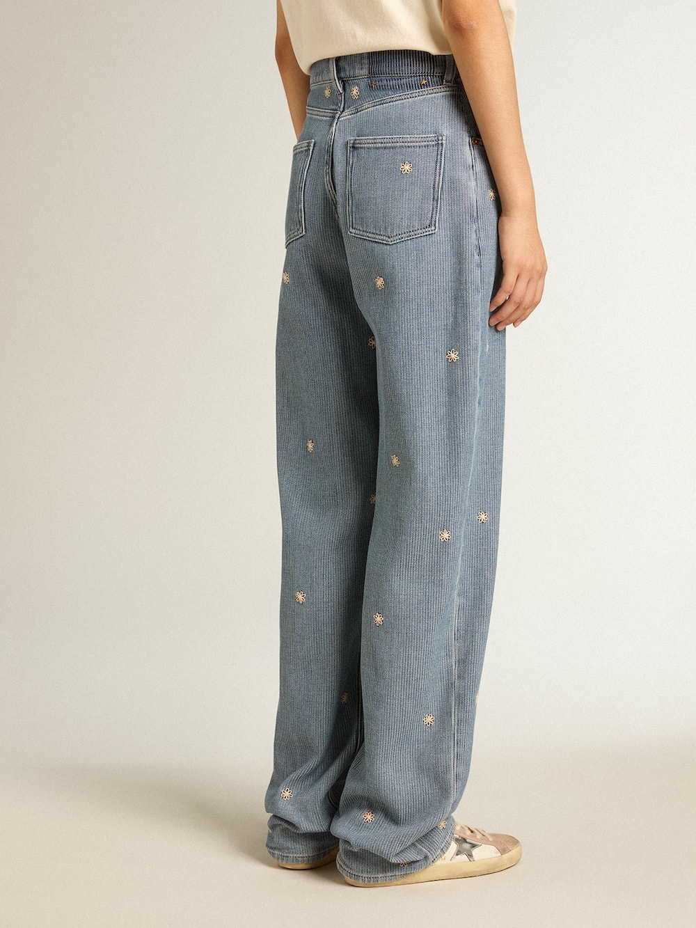 Golden Goose - Women’s cotton denim pants with floral embroidery in 