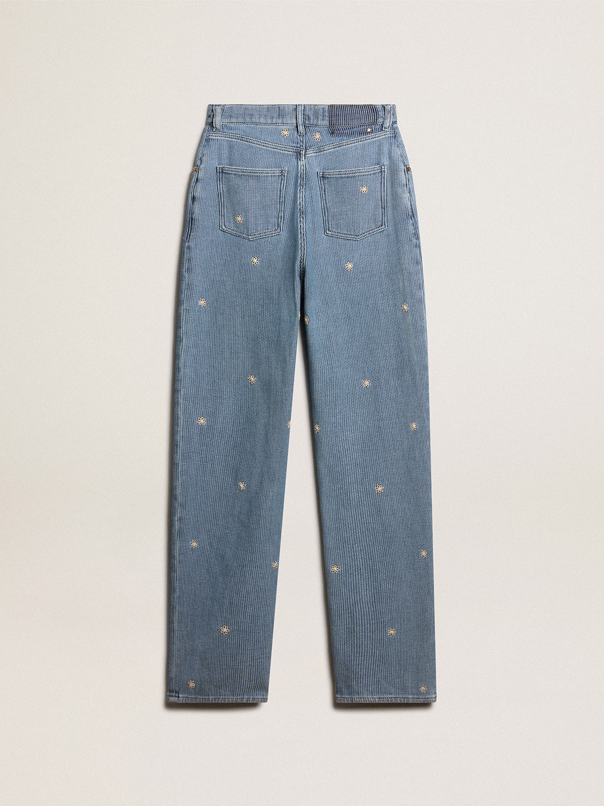 Golden Goose - Women’s cotton denim pants with floral embroidery in 