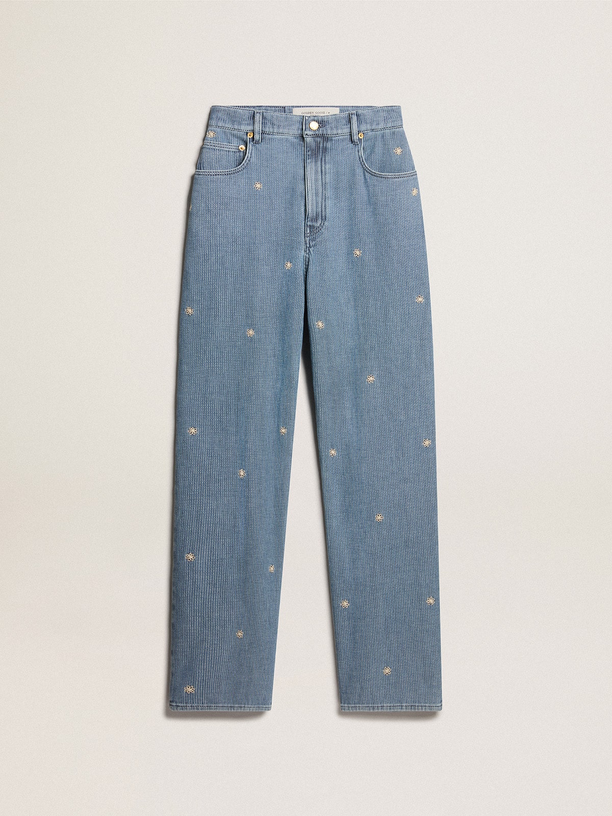 Golden Goose - Women’s cotton denim pants with floral embroidery in 