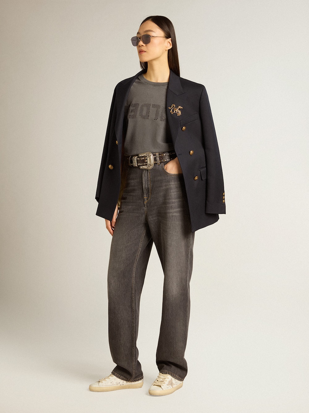 Golden Goose - Women’s black jeans with printed pocket in 