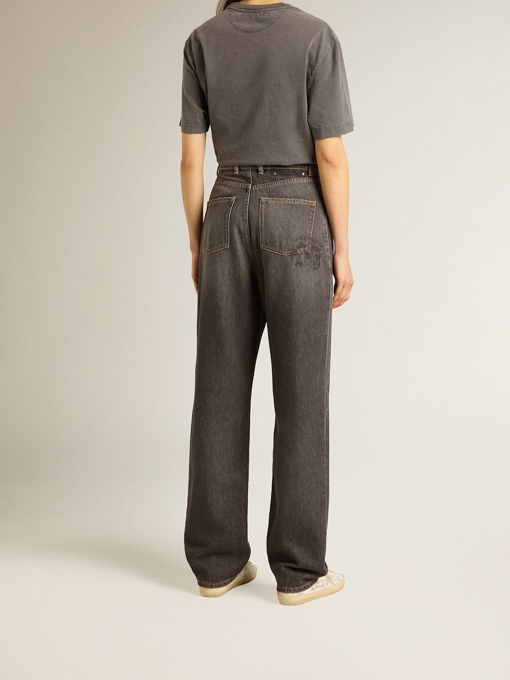 Golden Goose - Calça jeans preta feminina com bolso impresso in 