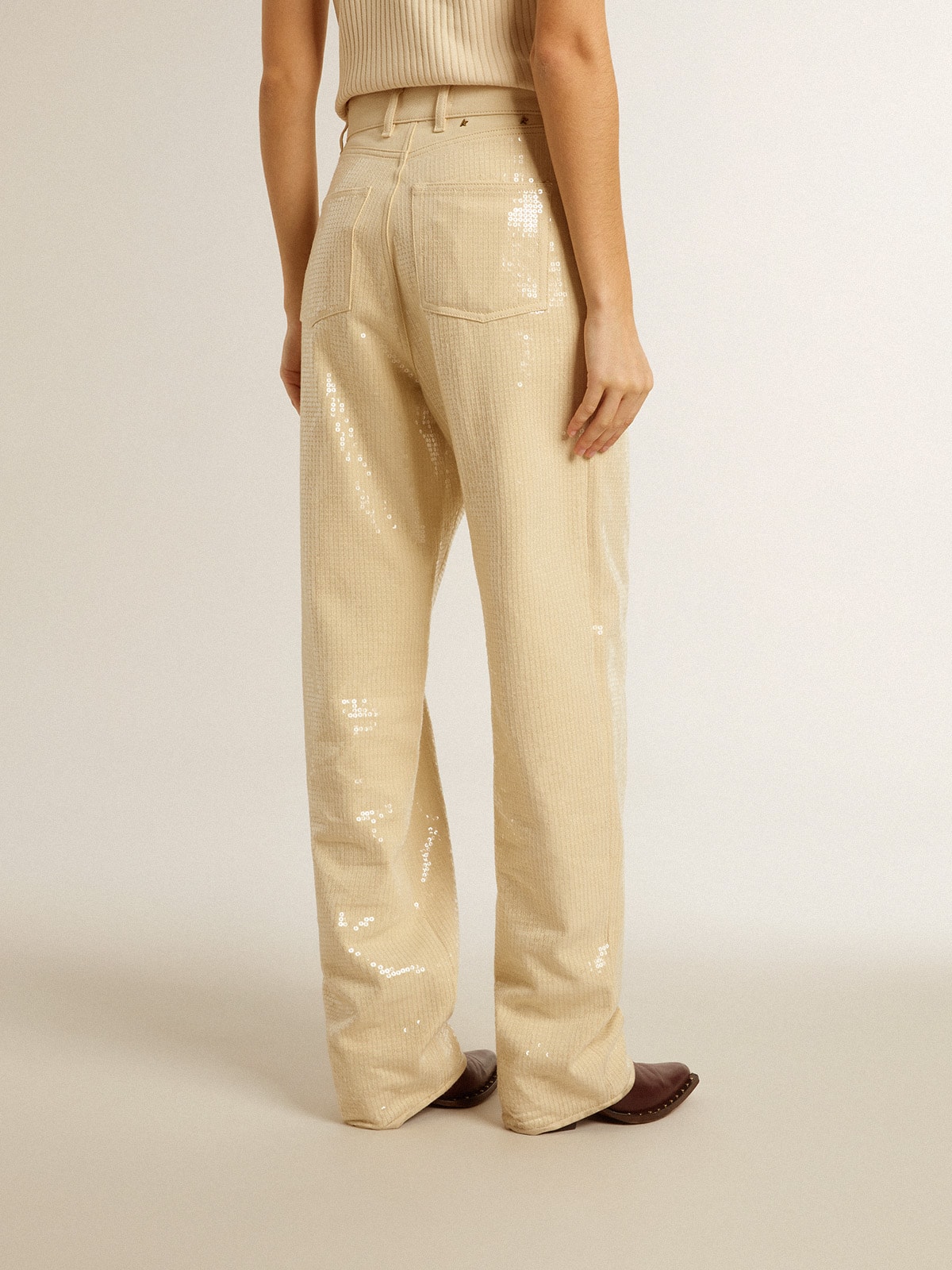 Golden Goose - Ecru pants with transparent all-over sequins in 