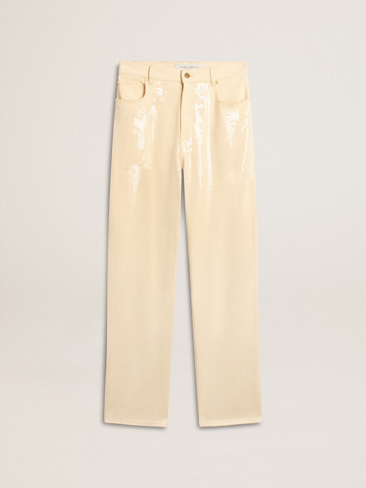 Golden Goose - Pantalon écru avec sequins transparents all-over in 