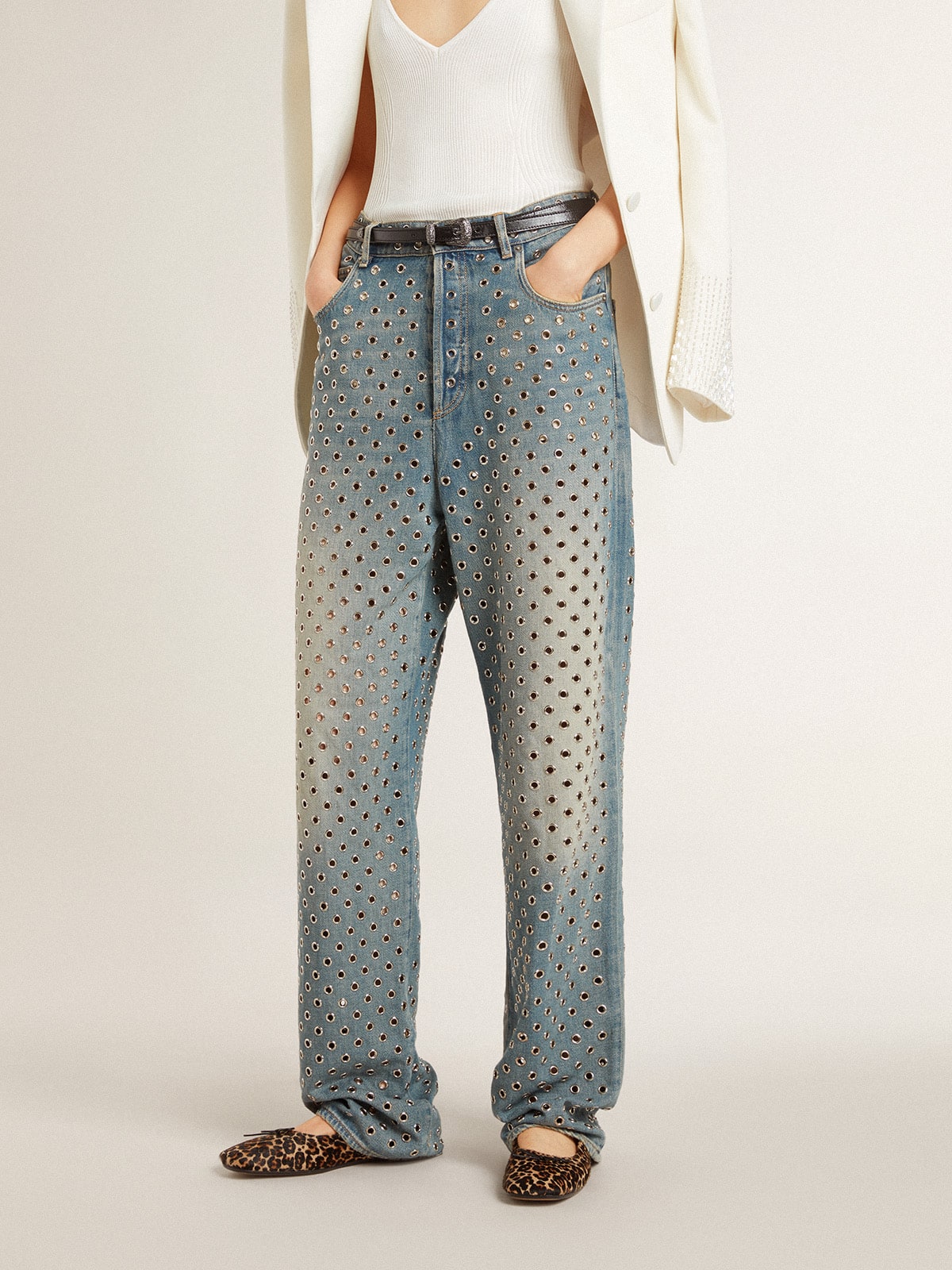 Golden Goose - Women's washed jeans with all-over eyelets in 