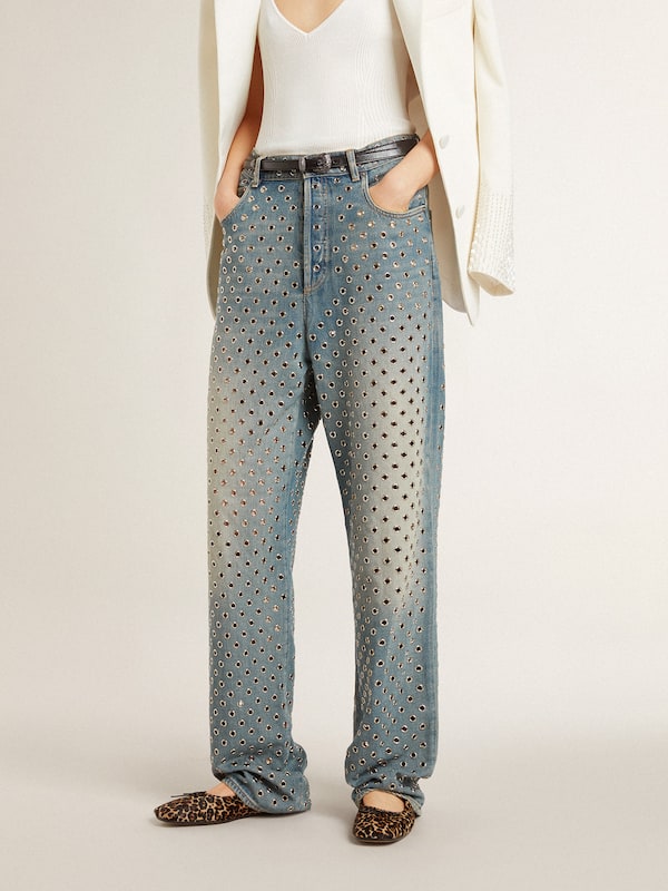Golden Goose - Women's washed jeans with all-over eyelets in 