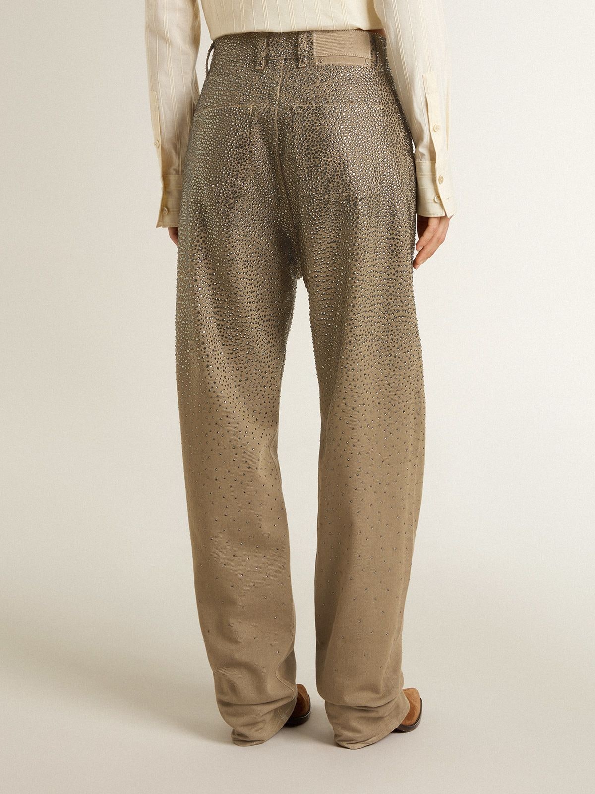パンツ GOLDEN  Woman Pants Beige GWP00844P00167915103 Ecru pants with transparent all-over sequins