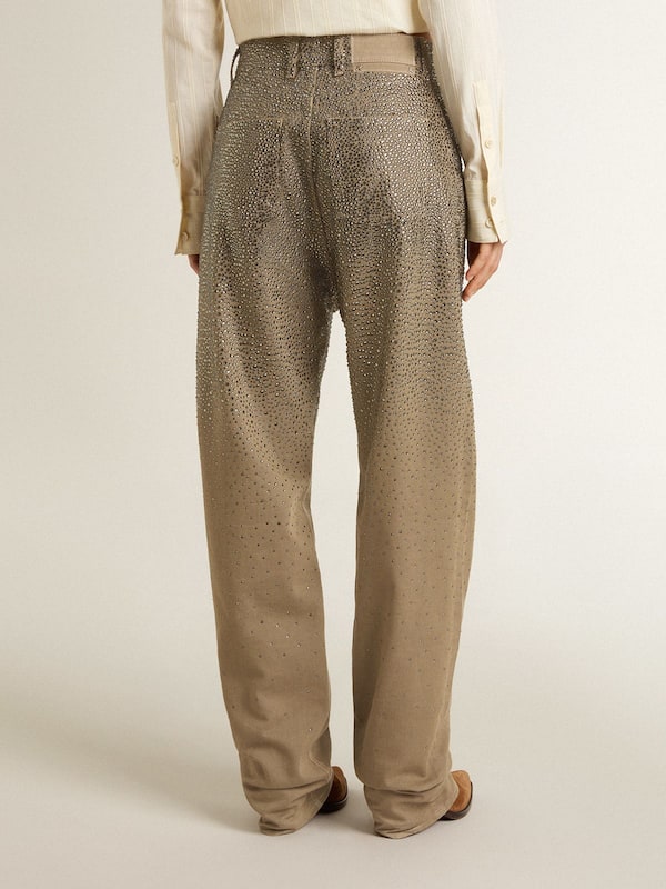 Golden Goose - Women's khaki cotton pants with gradient Swarovski effect in 