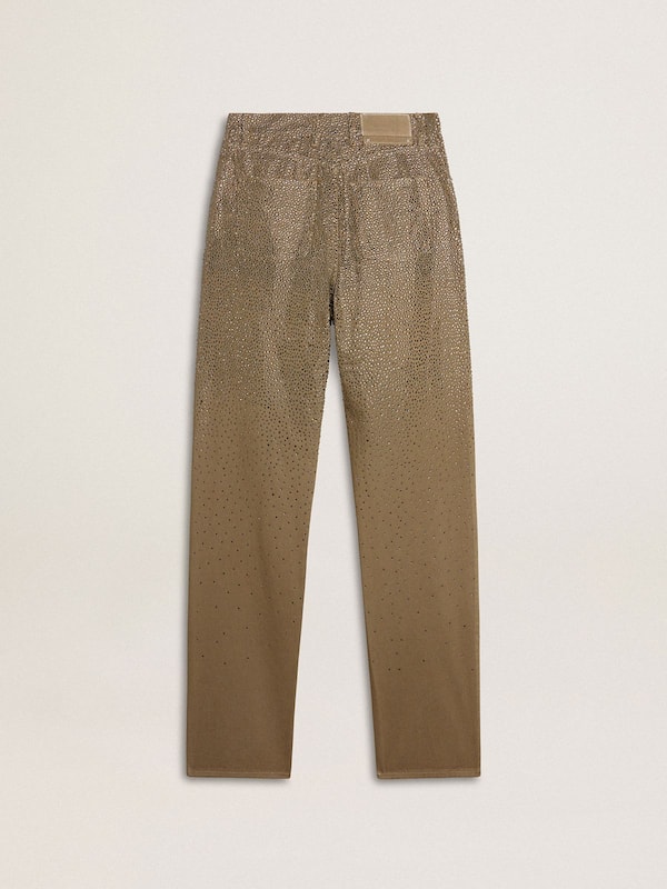 Golden Goose - Women's khaki cotton pants with gradient Swarovski effect in 