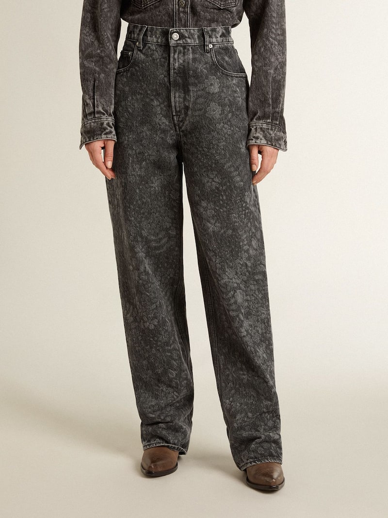 Golden Goose - Women's black jeans with a floral motif in 