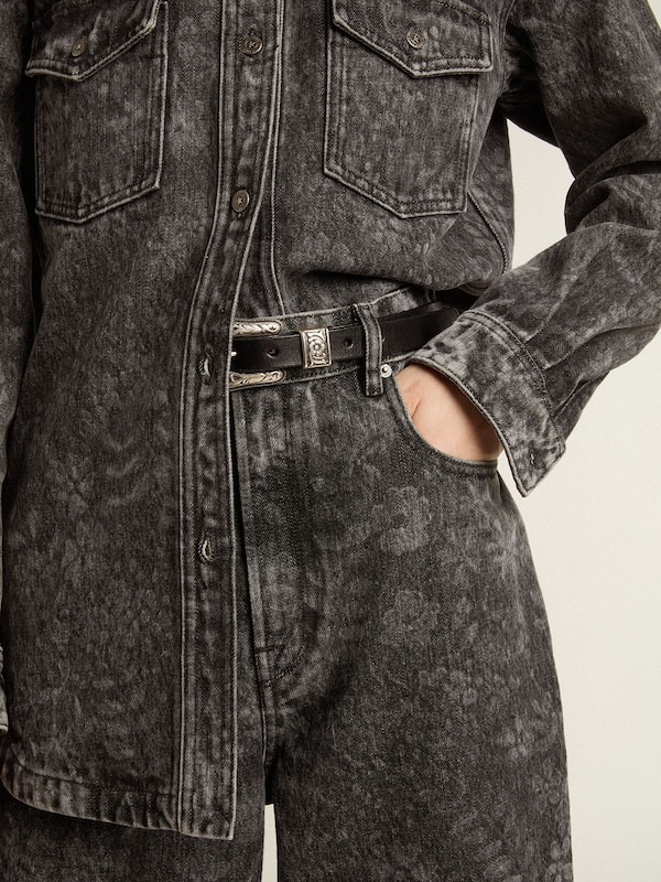 Golden Goose - Women's black jeans with a floral motif in 