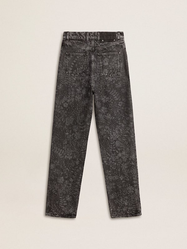 Golden Goose - Women's black jeans with a floral motif in 